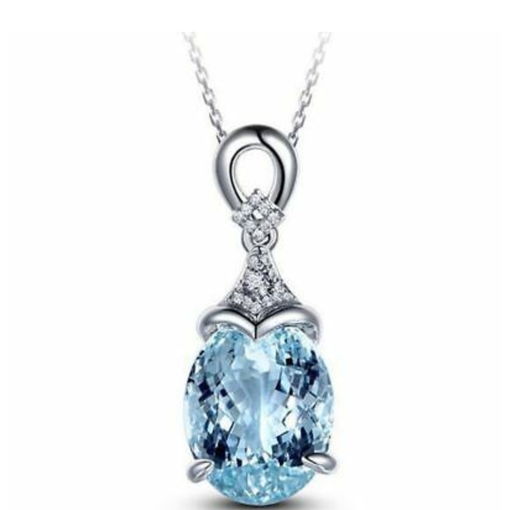 AQUAMARINE GEMSTONE NECKLACE DECEMBER BIRTHSTONE - Picture 3 of 8